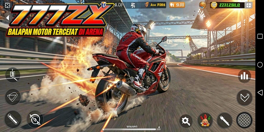 Tampilan gameplay yang penuh aksi dari permainan motor balap 777ZX.