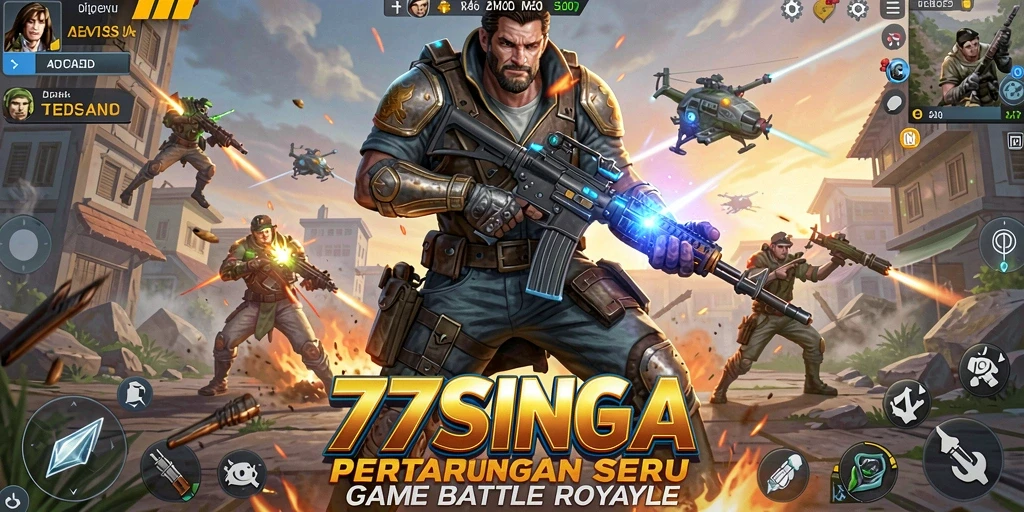 Screenshot gameplay Battle Royale 77SINGA yang menegangkan dan seru.