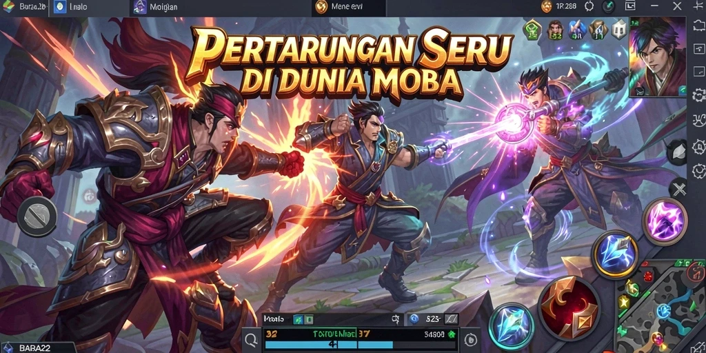 Gameplay BARA22 dengan pertempuran tim yang intens dan strategi yang mendalam.