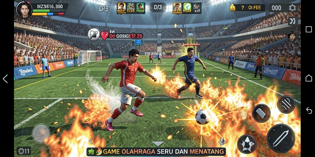 Screenshot D73 menampilkan aksi seru dalam pertandingan olahraga.