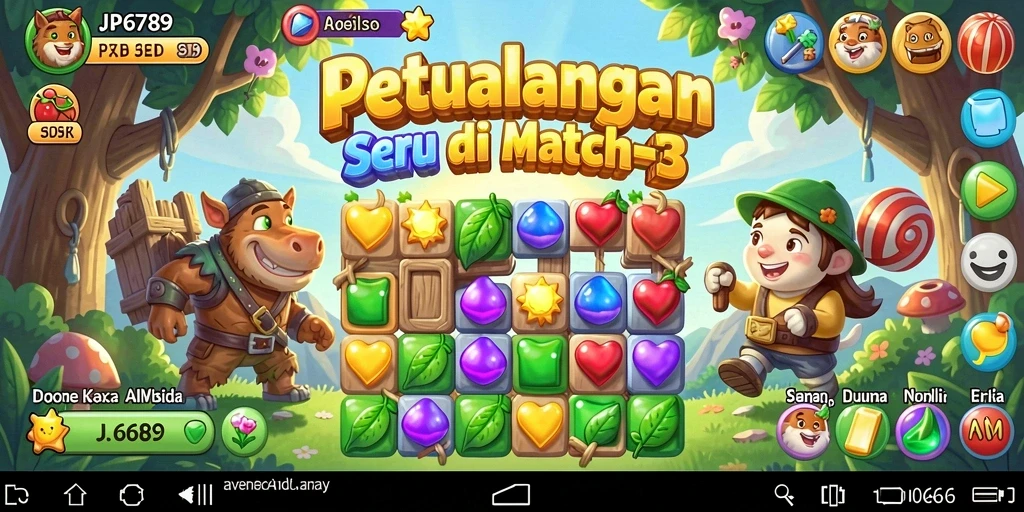 Tampilan gameplay seru di JP6789 dengan kombinasi simbol Match-3 yang berwarna-warni.
