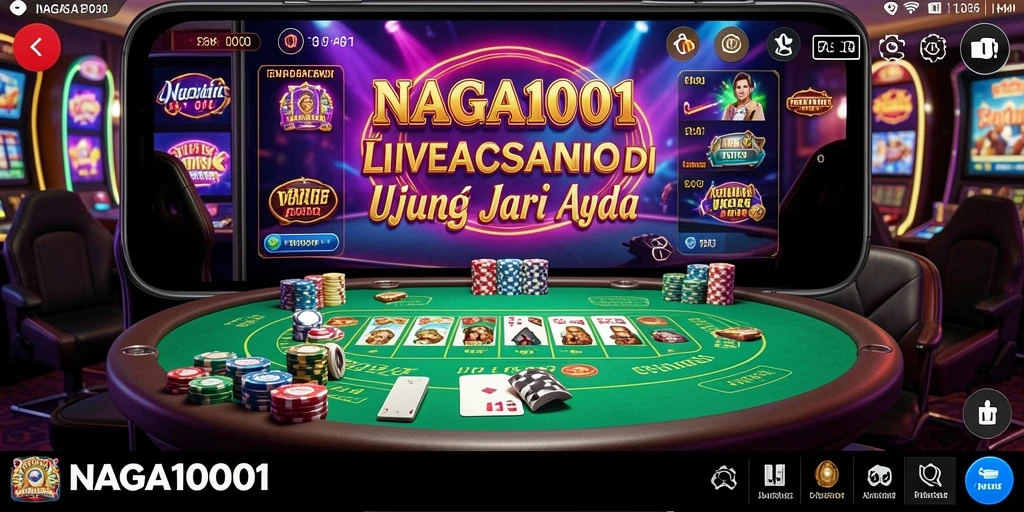 Screenshot NAGA1001 menunjukkan dealer langsung yang ramah dalam permainan Live Casino.