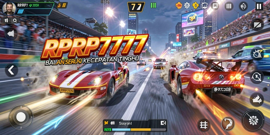 Screenshot gameplay RPRP777 menampilkan balapan seru di trek yang menantang.