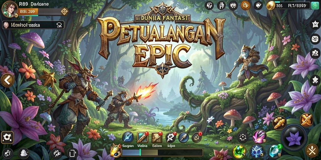 Screenshot gameplay menampilkan pertempuran seru di dunia RPG.