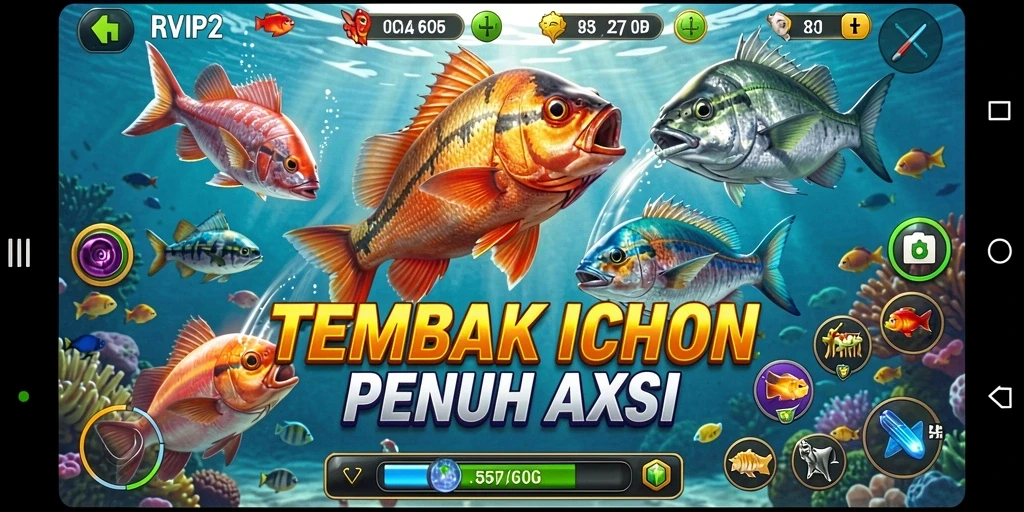 Screenshot gameplay RVIP2 menampilkan aksi menangkap ikan yang seru.