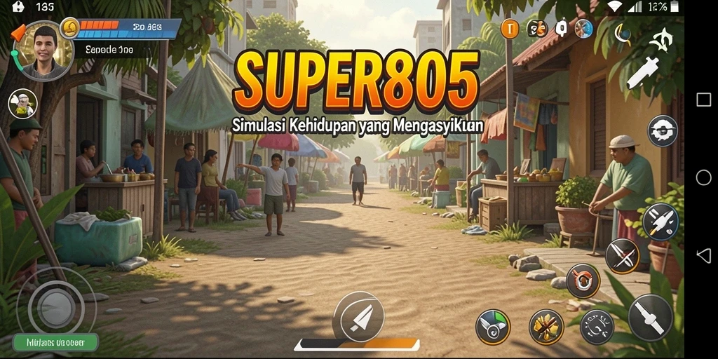 Screenshot SUPER805 menampilkan karakter yang sedang menjalani kehidupan sehari-hari.
