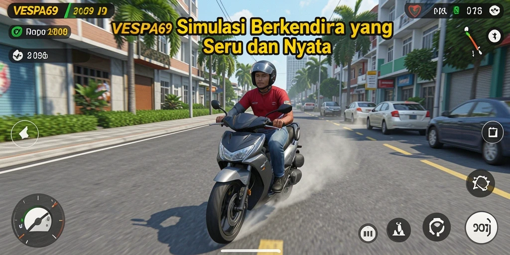 Tampilan gameplay realistik dari VESPA69 yang menampilkan berkendara Vespa.